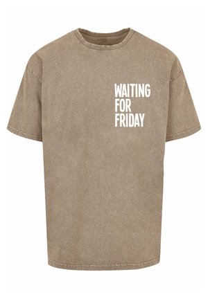 Mister Tee, WAITING FOR FRIDAY ACID WASHED HEAVY - T-shirt print - darkkhaki