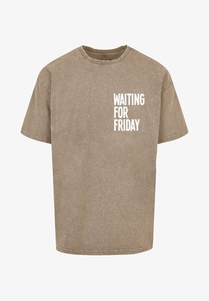 Mister Tee, WAITING FOR FRIDAY ACID WASHED HEAVY - T-shirt print - darkkhaki