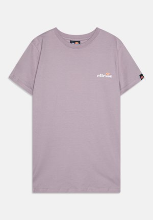 Lavender short-sleeve t-shirt made of cotton, featuring a small ellesse logo on the chest and a contrast logo tag on the sleeve.