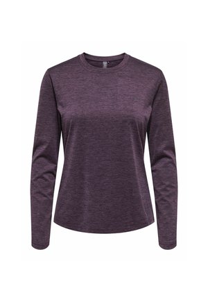 Maglietta sportiva a maniche lunghe di colore viola, in tessuto leggero e testurizzato, con scollatura a girocollo e silhouette aderente. Semplice, senza loghi o dettagli visibili.