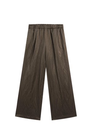 Massimo Dutti WIDE-LEG SATIN WITH CREASED EFFECT - Pantaloni - mottled dark brown