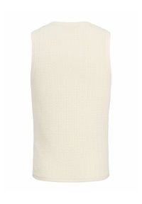 Gilet sans manches en tricot couleur crème avec une texture côtelée et des bords simples et nets vus de dos.