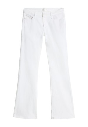 Witte flared jeans van denim, met een knoop- en ritssluiting, twee voorkepers en een schoon, samenhangend ontwerp.