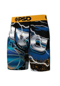 Sorte boksershorts med et mesh liv, prydet med levende blå og gule grafikker af NYC, basketball og lynmotiver.