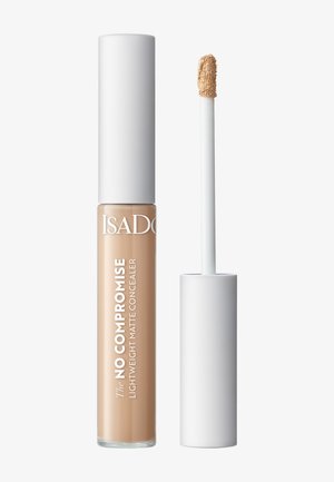 Lightweight matte concealer in a transparent tube with a beige hue. Features a white cap and a doe-foot applicator for precise application.