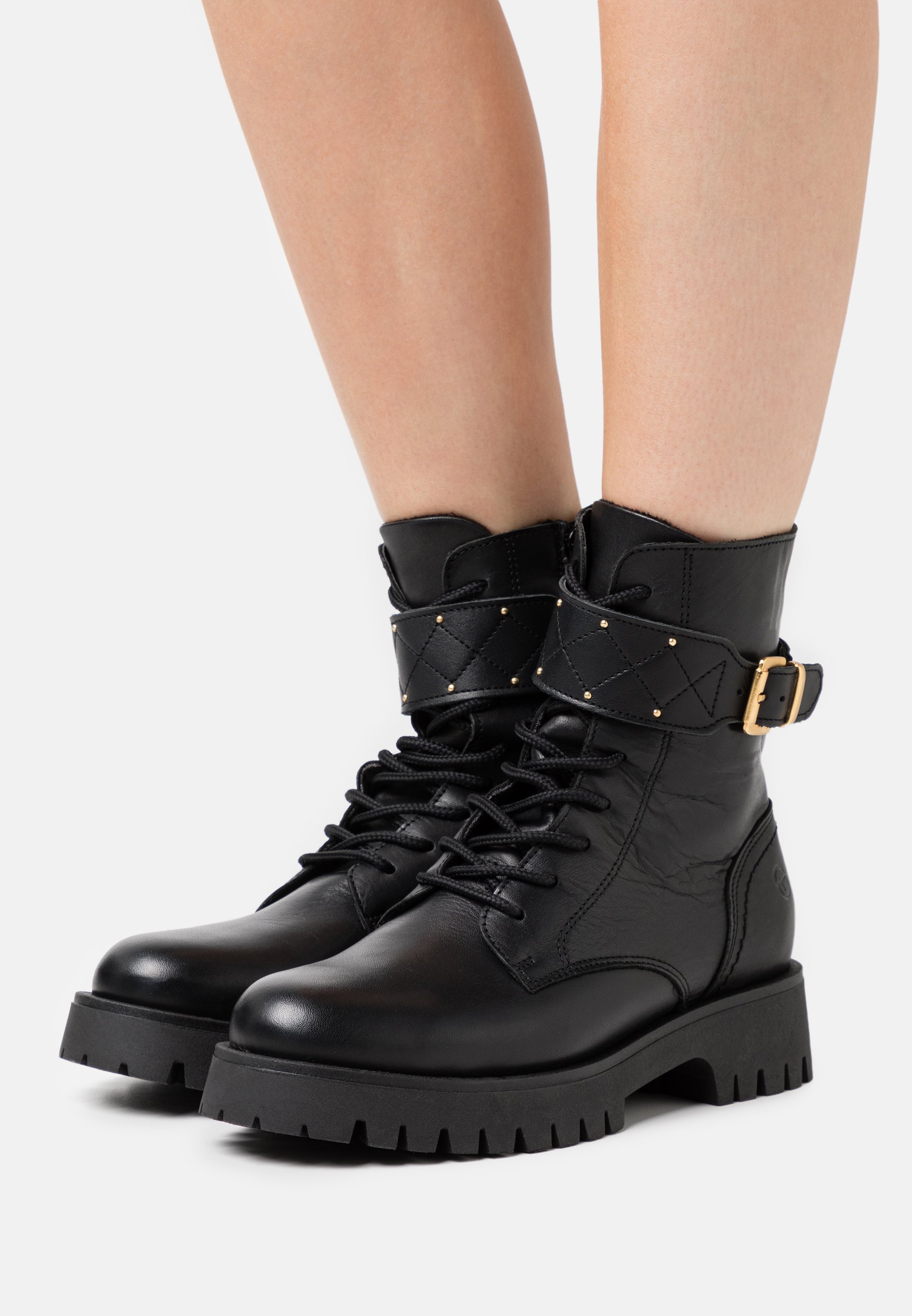 Zwarte biker boots met plateauzool - Dames | MANFIELD