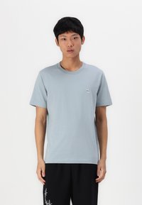 T-shirt azzurro chiaro in cotone, con scollatura rotonda, maniche corte e un piccolo logo ricamato sul petto.