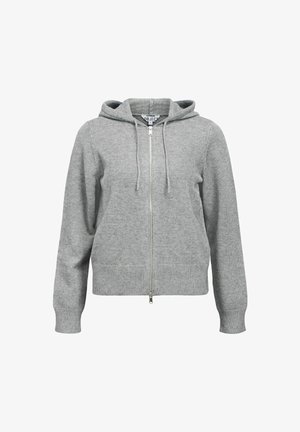 Helehall villane kapuutsiga jakks sulg, millel on reguleeritavad paelad ning ribadega mansetid ja ääred, esitatud valgel taustal.