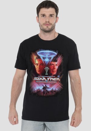 Black cotton T-shirt featuring a colorful graphic of two characters from Star Trek, with text "Star Trek: The Final Frontier" below.