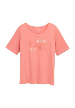 T-shirt rosa a maniche corte realizzato in tessuto morbido, con la parola "sunshine" in diverse sfumature e font sul davanti. Collo rotondo.