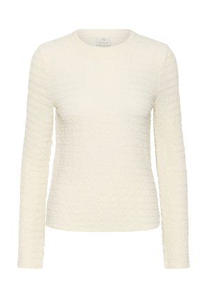 Haut en maille crème à manches longues texturé avec encolure ronde et silhouette ajustée, marque Kaffe.