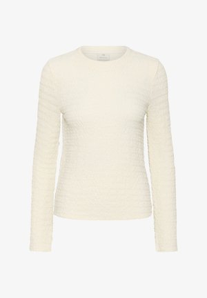 Haut en maille crème à manches longues texturé avec encolure ronde et silhouette ajustée, marque Kaffe.