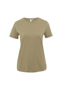 MIT HERZ-STICKEREI - T-shirt basic - olivgrün