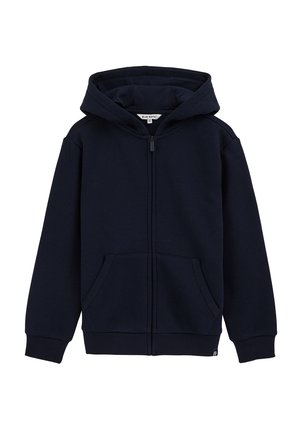 Navyblauwe zip-up hoodie van een katoenmix, met een capuchon, voorzakken, ribgebreide manchetten en een label aan de binnenkant van de kraag.