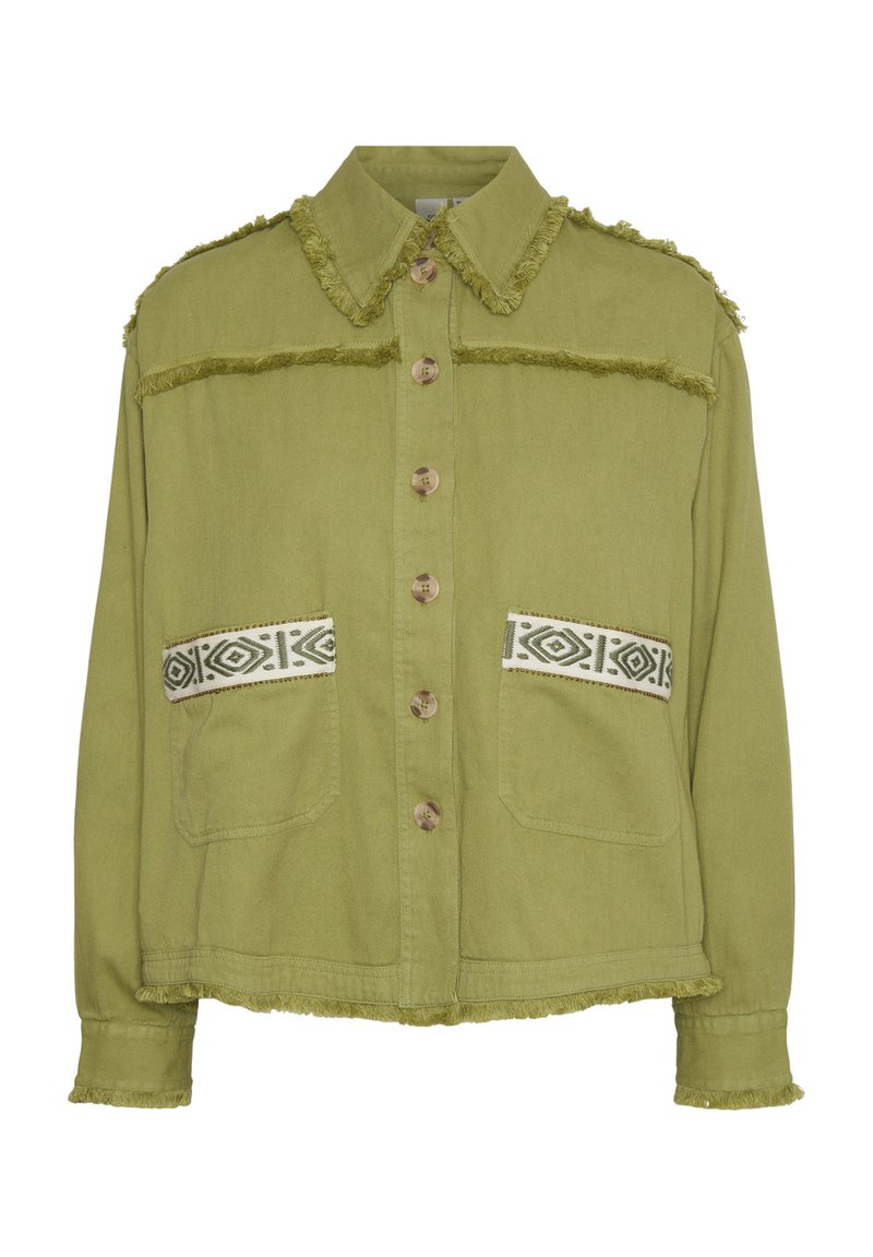 YAS YASTOKKA EMBROIDERY JACKET FEST - Jeansjacke - mosstone/braun 