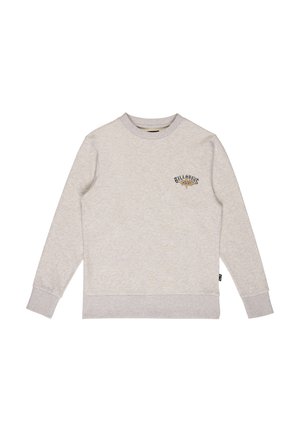 Lichtgrijze crewneck trui met lange mouwen en een klein zwart-geel Billabong-logo op de linkerborst.