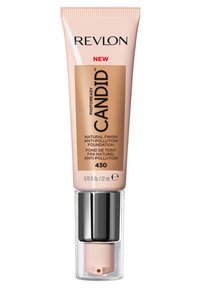 Fond de teint Revlon Candid dans un tube de 22 mL. Beige clair avec une finition mate, doté d'un distributeur à pompe et d'une étiquette anti-pollution.