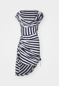 HACIENDA STRIPE ASYMMETRIC DRAPED HIGH LOW DRESS - Koktajl obleka/za zabavo - white/navy