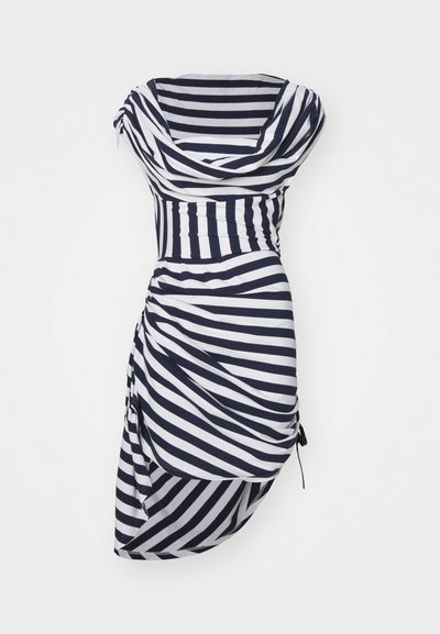 Sinead Gorey HACIENDA STRIPE ASYMMETRIC DRAPED HIGH LOW DRESS - Rochie cocktail/Rochie petrecere - white/navy