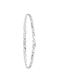 Silver chain bracelet featuring interlinked oval and rectangular links, smoothly polished surface, and a secure clasp detail.