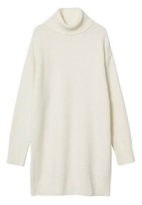 Langsleeve turtleneck sweater van zacht, licht crème stof. Comfortabele pasvorm met geribde halslijn en zoom, voorzien van een gladde structuur en minimale details.