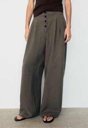 Massimo Dutti, LINEN BLEND PLEATED TROUSERS - Stoffhose - mottled brown