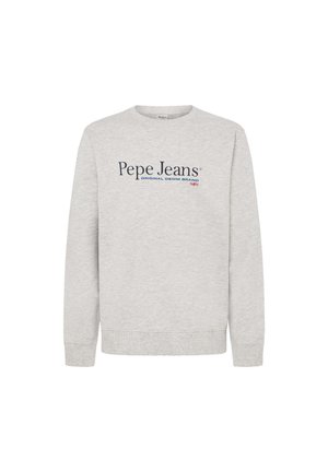 Szara bluza z miękkiego materiału. Długie rękawy, okrągły dekolt i ściągacze przy nadgarstkach. Z przodu widnieje logo "Pepe Jeans" w granatowym kolorze.