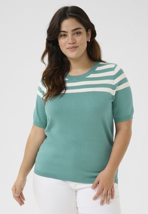 Kaffe Curve LIZZY STRIPED - Print T-shirt - teal chalk half stripe