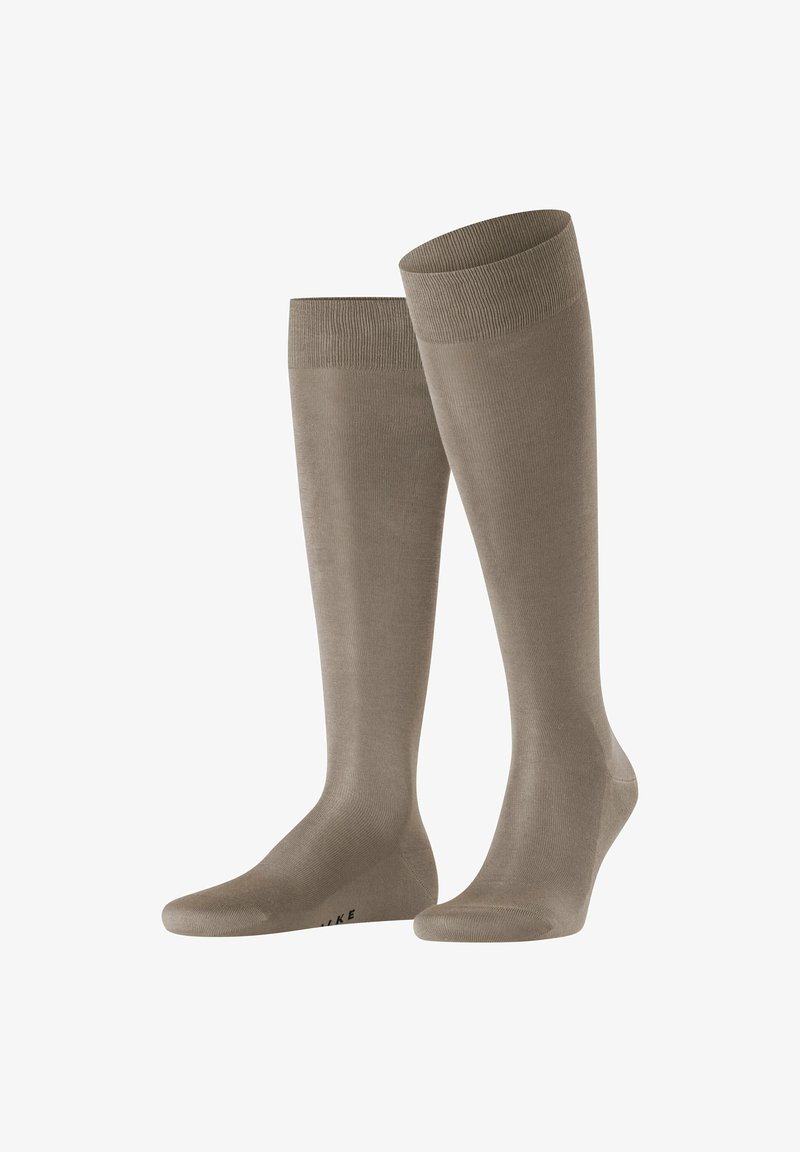 Kniestrümpfe in hellen Taubenton, aus einem glatten, dehnbaren Material gefertigt. Mit gerippten Bündchen und verstärktem Zehen- und Fersenbereich für Langlebigkeit.