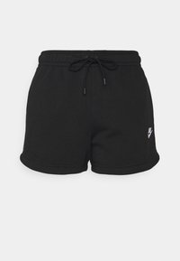 Svarta bomullsshorts med dragsko i midjan, rundad nederkant och en liten vit logotyp på nedre vänstra sidan. Mjuk, avslappnad passform.