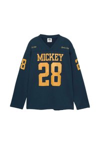 Tummansininen pitkähihainen urheilusignaali, jossa on keltaiset tekstit "MICKEY 28", "Est. 1928", "Sports Club" sekä numero 28 molemmissa hihoissa.