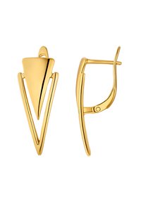 Orecchini triangolari color oro con un design elegante, forma angolare e superficie liscia e riflettente. Chiusura a cerniera per una vestibilità sicura.