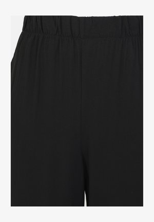 Pantalones de pierna ancha negros con una cintura elástica. El material parece suave y ligero con una textura lisa. Sin patrones ni acentos visibles.