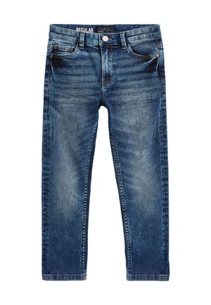 Regular fit blå denim jeans med for- og baglommer, knaplukning og falmet teksturdetaljering i hele stoffet.