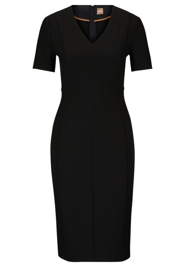 V-NECK BUSINESS DRESS WITH SHORT SLEEVES AND FULL LENGTH ZIPPER AT THE BACK - Day dress2
