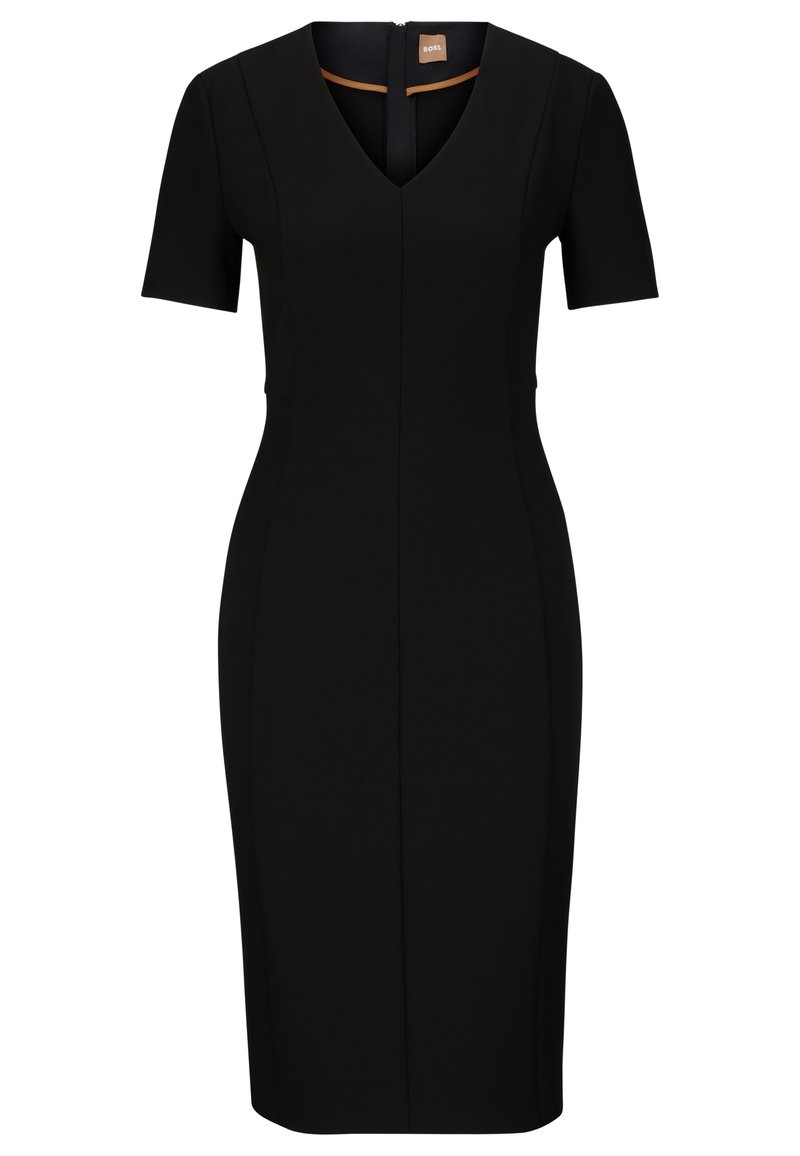 BOSS V-NECK BUSINESS DRESS WITH SHORT SLEEVES AND FULL LENGTH ZIPPER AT THE  BACK - Day dress - black one/black - Zalando.co.uk
