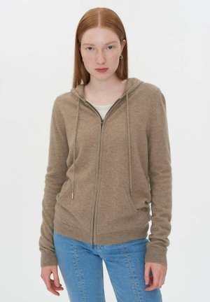 ZIPPER WITH SMILEY POCKET - Strickjacke - taupe