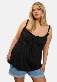 Yours Clothing FRILLED TIE FRONT - Linne - black