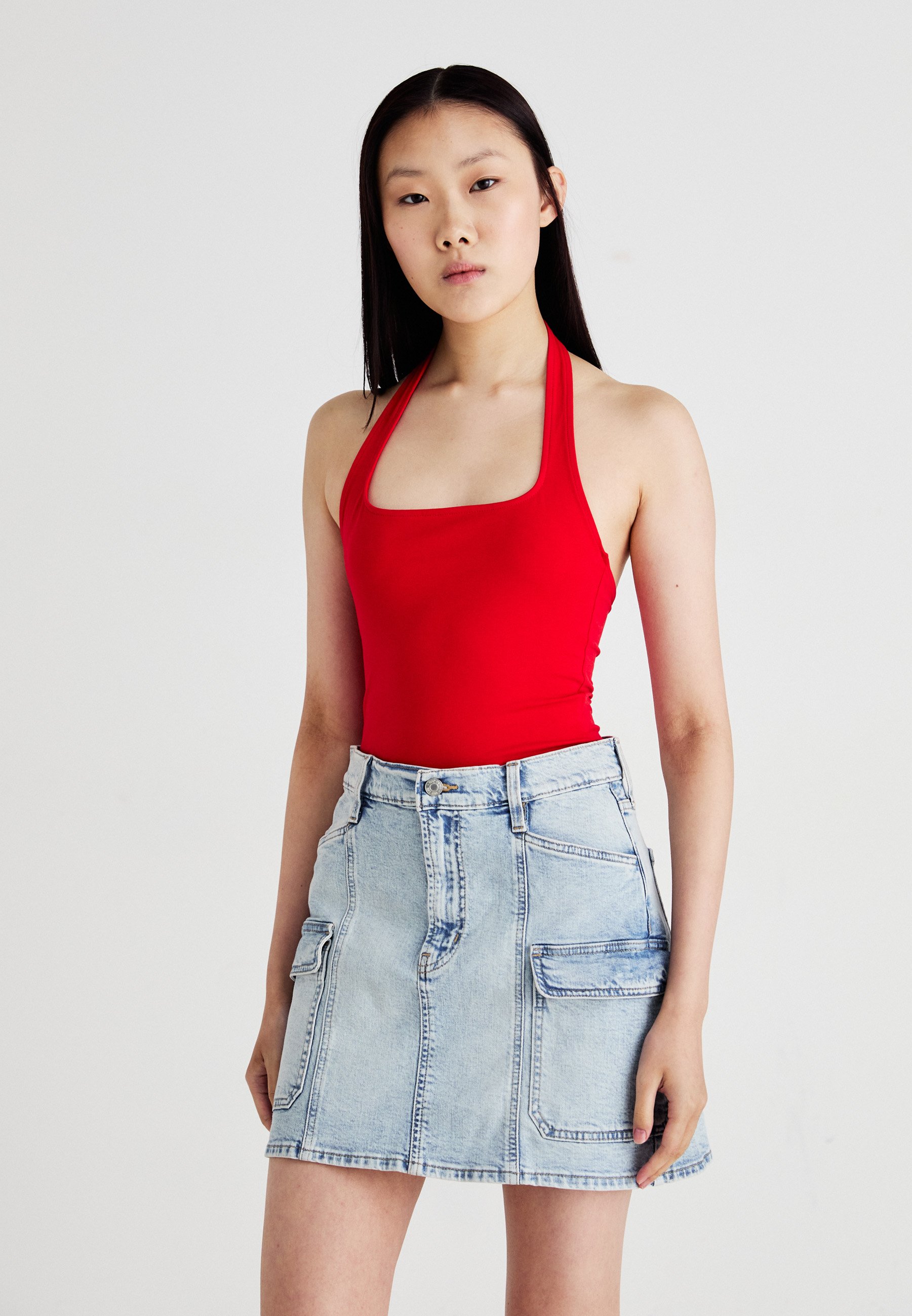 Weekday SQUARE NECK HALTER - Top - bright red/red - Zalando.ie