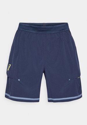 Niebieskie spodenki sportowe wykonane z lekkiego materiału. Cechy to siateczkowy pas, boczne kieszenie oraz kontrastowe akcenty w jasnoniebieskim kolorze.