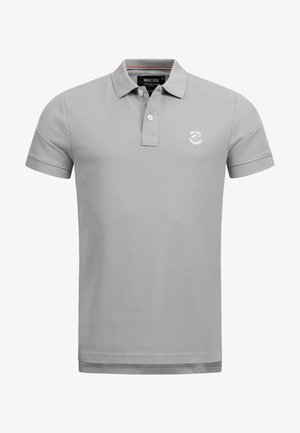 Grijze poloshirt van katoen, met een kraag, korte mouwen, een knoopsluiting met drie knopen en een klein wit logo op de borst.