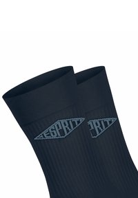 Marineblaue gerippte Socken mit einem diamantförmigen "ESPRIT"-Logo in hellblau. Das Design hebt eine strukturierte Optik und einen elastischen Bund hervor.