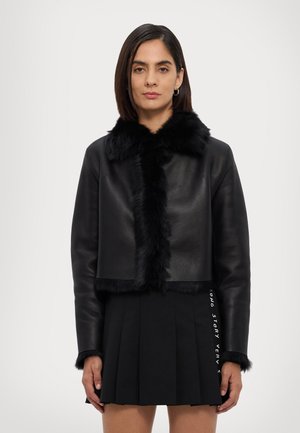 CROPPED SHEARLING JACKET - Læderjakker - black