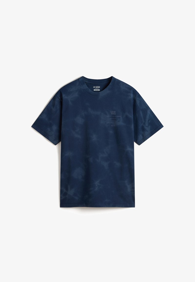 Marinblå tie-dye bomull t-shirt med rund hals och korta ärmar. Har en liten "VANS"-logotyp framtill i en subtil tryck.
