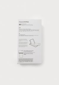 Emballage de cartouche Polaroid Hi-Print, en carton blanc, contient 80 feuilles de papier photo brillant, prend en charge les photos 4"x6", inclut des instructions d'utilisation.