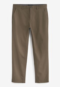 Pantaloni dritti di colore verde oliva, realizzati in tessuto leggero. Presentano due tasche laterali e una chiusura con bottone in vita.
