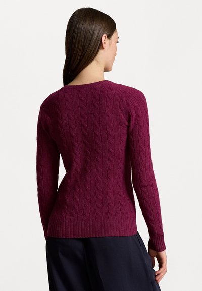 Polo Ralph Lauren CABLE KNIT WOOL CASHMERE V-NECK SWEATER - Pulóver - plum heather