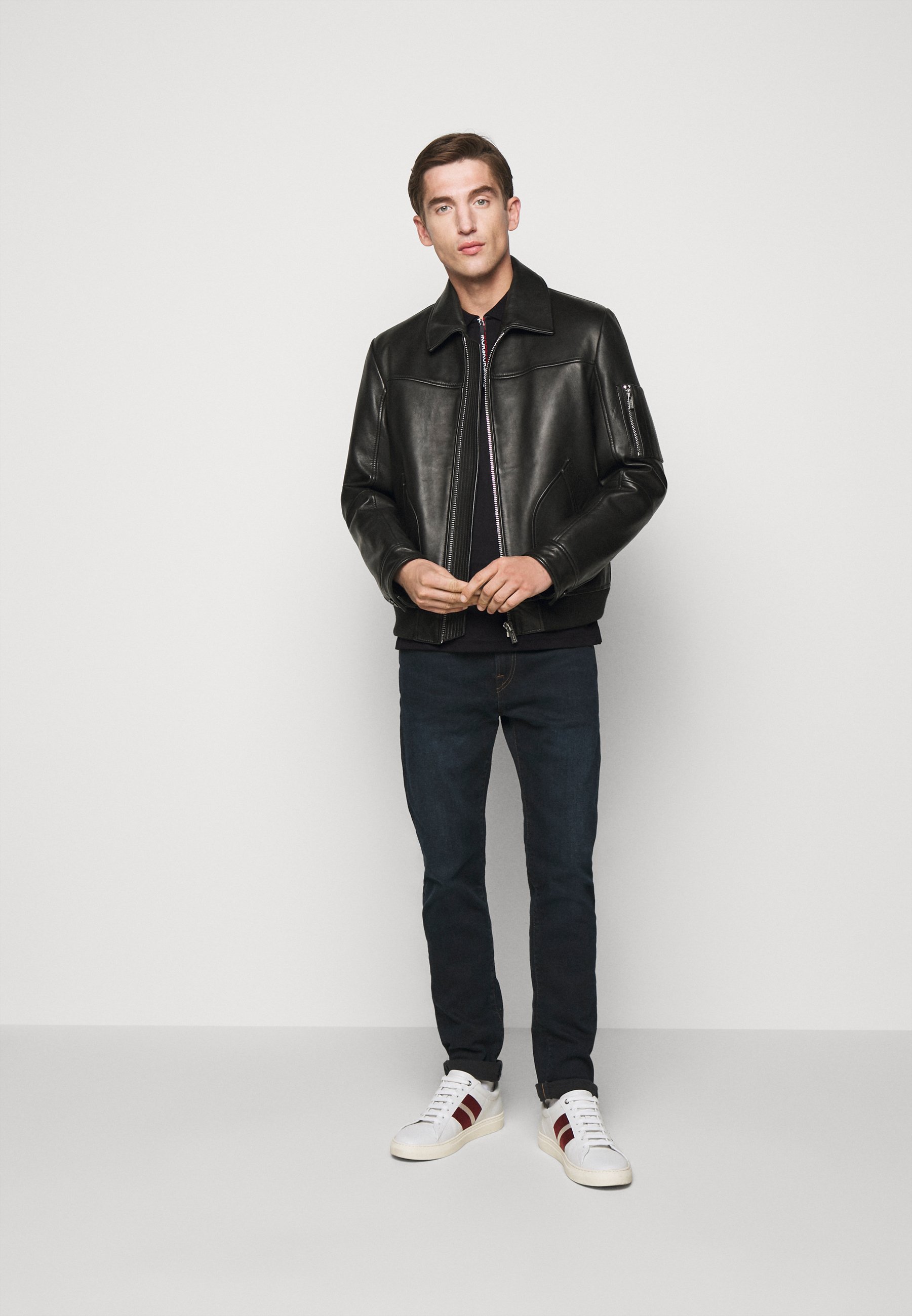 leather jacket with polo shirt