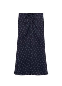 Gonna a palazzo blu navy realizzata in tessuto liscio, con un motivo floreale, vita con coulisse e design fluido.