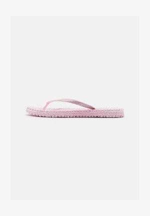 Infradito rosa con suola intrecciata testurizzata e sottili cinturini glitterati. Il design presenta uno stile piatto e casual, adatto per il clima caldo.
